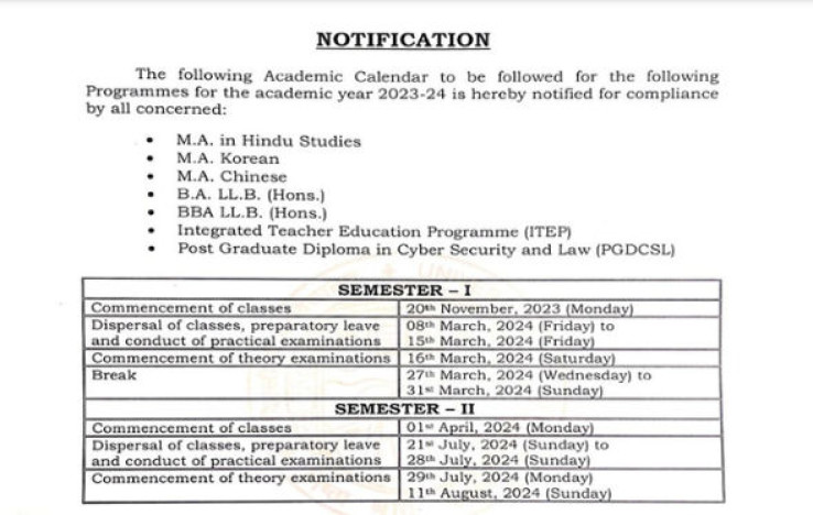 DU Releases Academic Calendar for Various Courses 2023-24