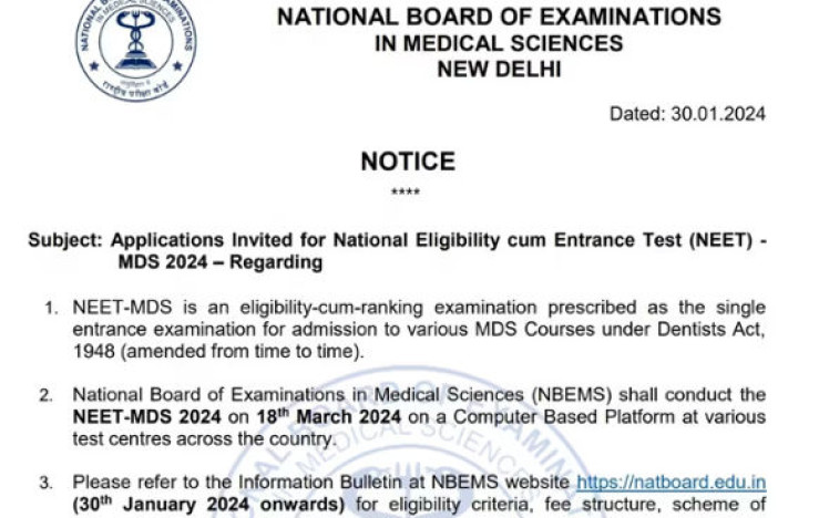 NEET MDS 2024 Application Process Begins, Exam on March 18