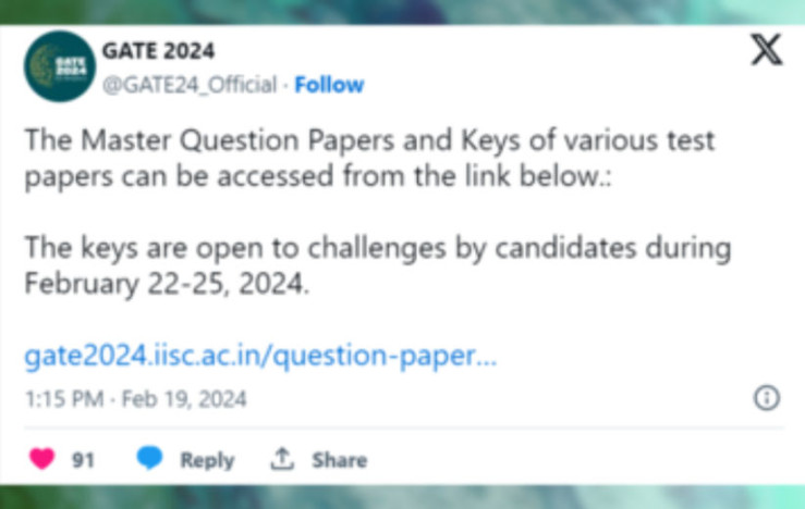 IISc Bangalore Releases GATE 2024 Answer Keys: Objection Window Opens Soon
