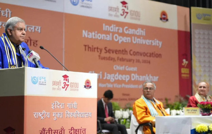 Vice President Jagdeep Dhankar addressing the IGNOU 37th convocation.